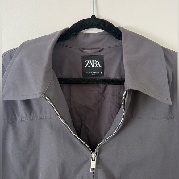 ZARA Womens Gray S/XS Bomber Jacket Charcoal Pleated Zip-Up Collared Water Repel - Picture 2 of 13